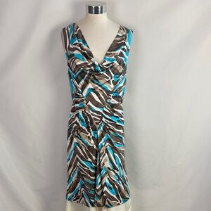 Trina Turk Turquoise Brown Print Drape Front Dress